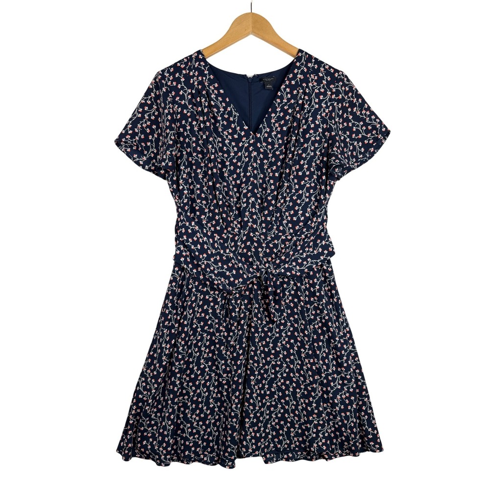 Ann Taylor Factory Womens Navy Blue Floral Print Dress size 6 Fit & Flare